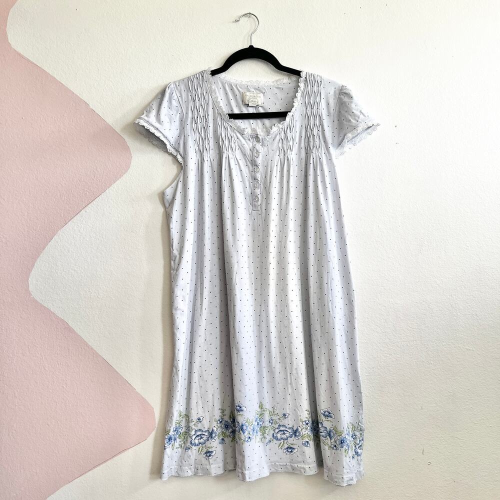 Charter Club Blue Nightgown‎ Lace Trim Cozy Sleepwear Classic Vintage Large